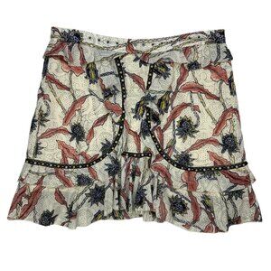 Isabel Marant Ugi Ruffle Trim Skirt 36 US/S Ecru Floral Mini Western Feminine